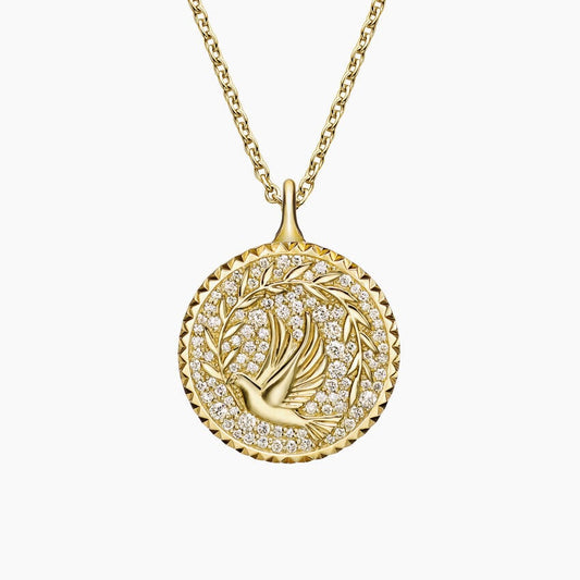Jane Goodall Lab Diamond Peace Medallion Necklace (3/8 ct. tw.) in 14K Yellow Gold