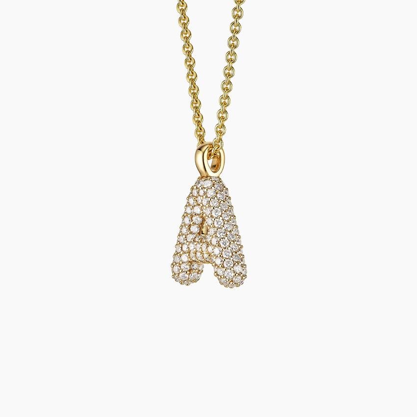 Initial Lab Diamond Tube Pendant in 14K Yellow Gold