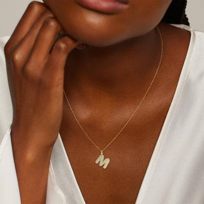Initial Lab Diamond Tube Pendant in 14K Yellow Gold