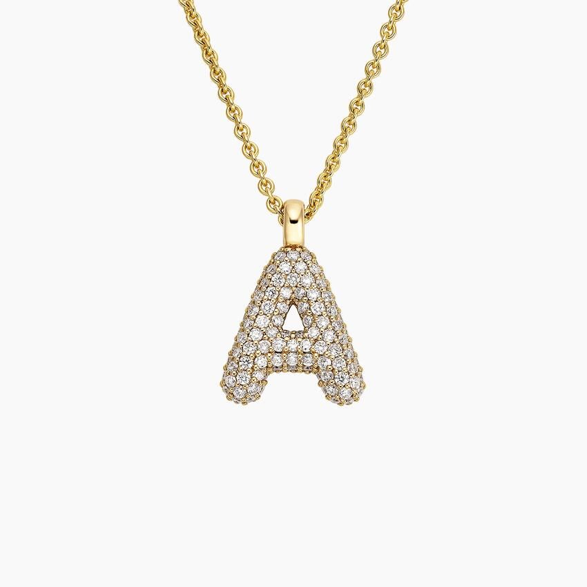 Initial Lab Diamond Tube Pendant in 14K Yellow Gold