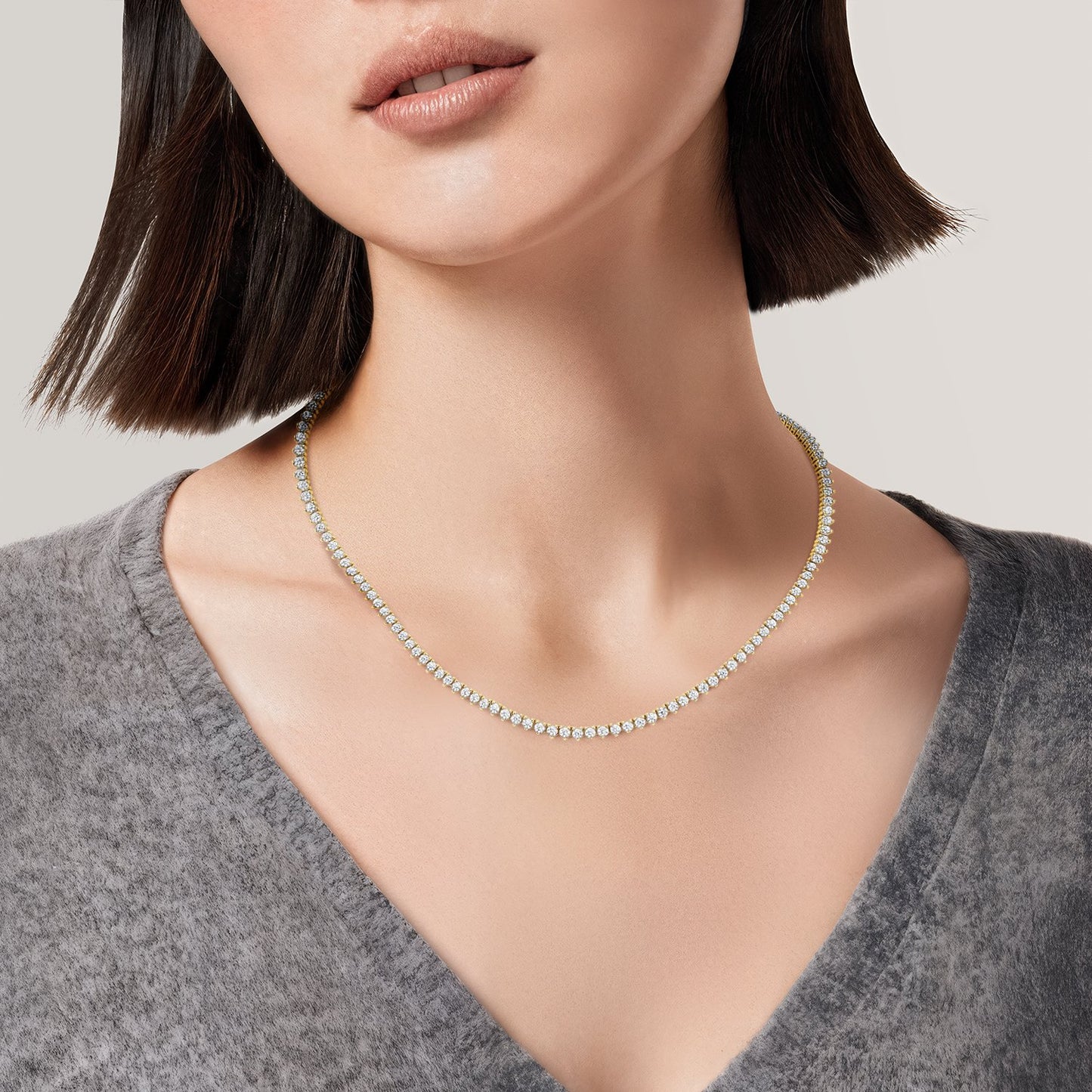 16 in. Perfect Three-Prong Lab Diamond Tennis Necklace (5 ct. tw.) in 18K White Gold