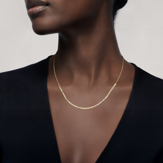 1/3 Coverage Petite Bezel Lab Diamond Tennis Necklace (3/4 ct. tw.) in 14K Yellow Gold