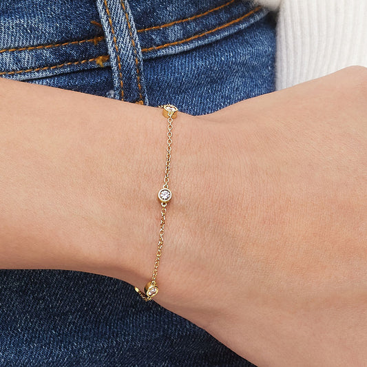 Bezel Heart Shaped Lab Diamond Station Bracelet (1/2 ct. tw.) in 14K Yellow Gold