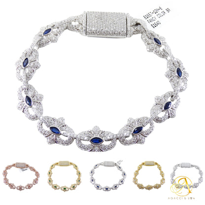 8-Inch Sterling Silver Bracelet with Stones – Rhodium, Gold and Rose Gold Plated, 38.4g