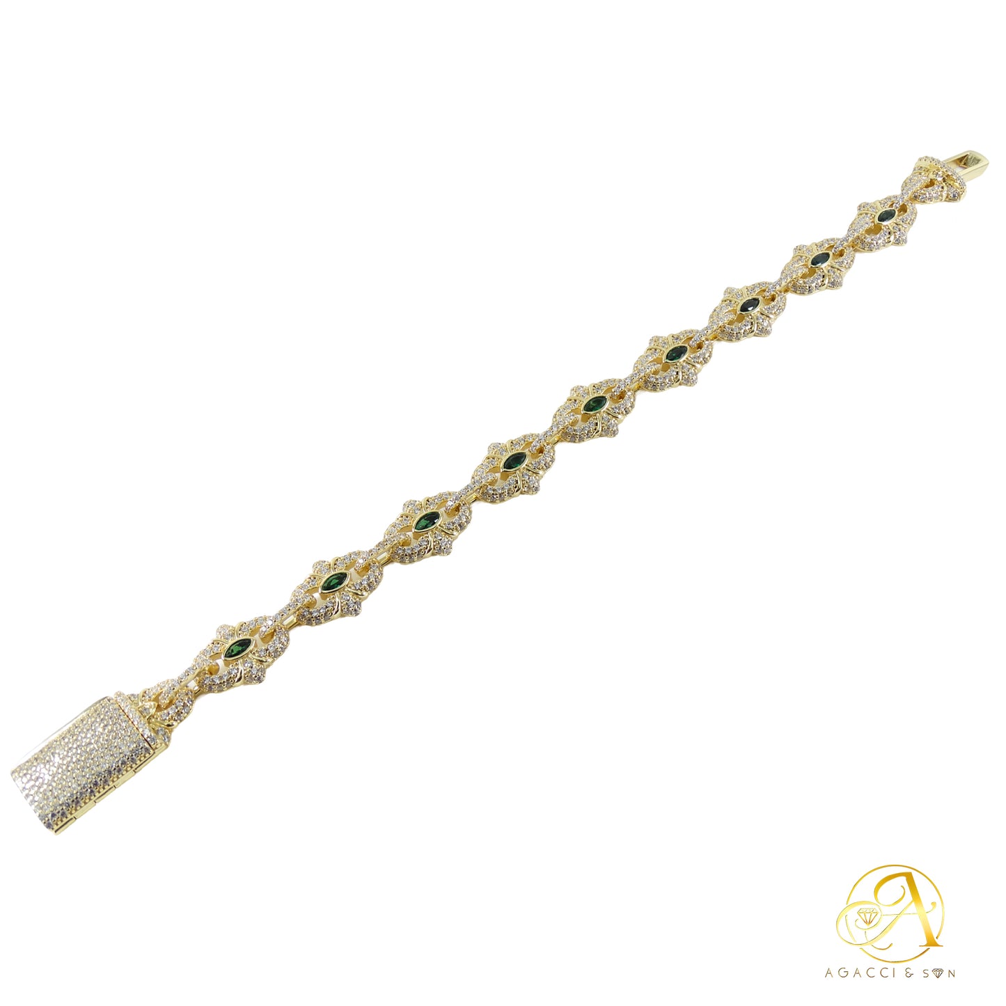 8-Inch Sterling Silver Bracelet with Stones – Rhodium, Gold and Rose Gold Plated, 38.4g