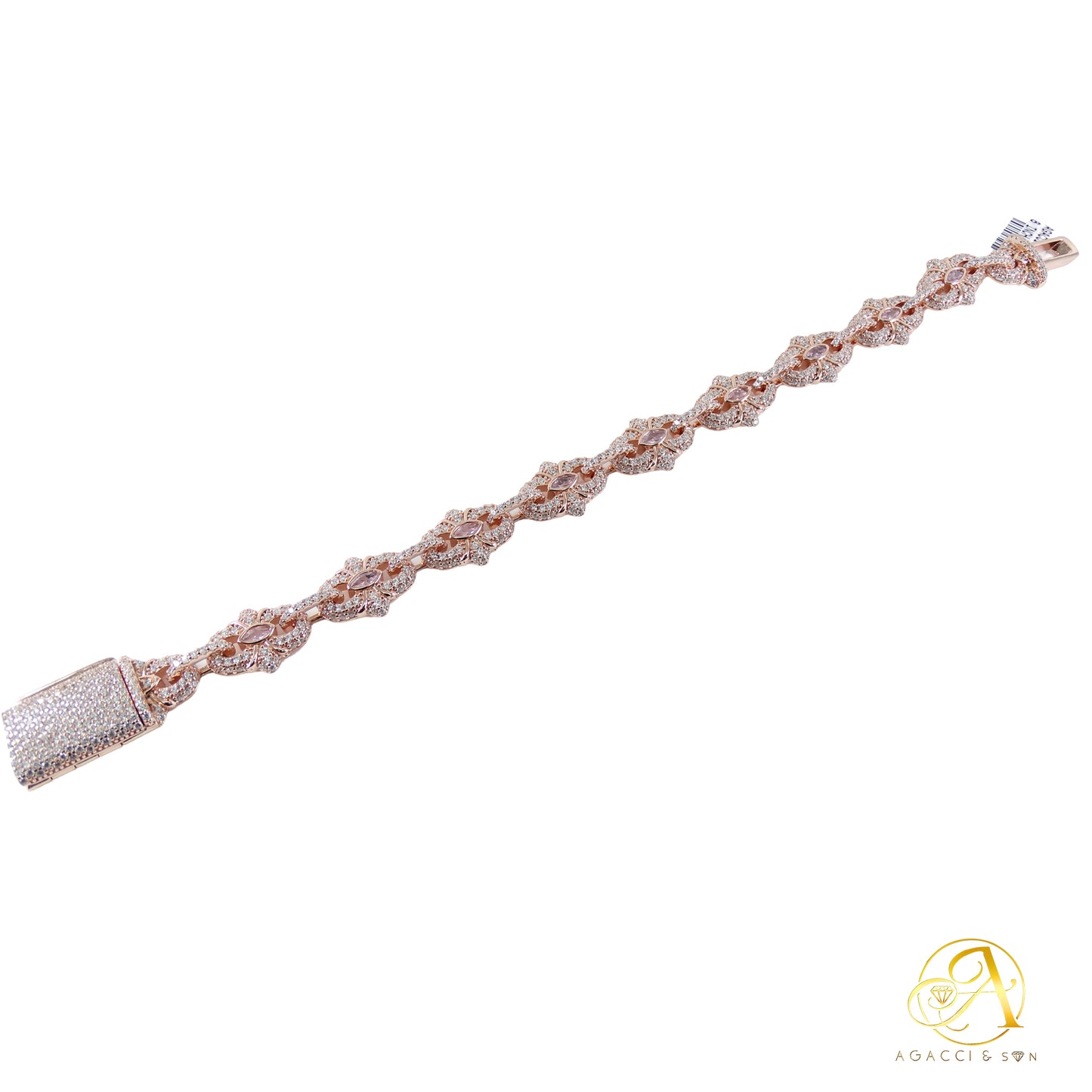 8-Inch Sterling Silver Bracelet with Stones – Rhodium, Gold and Rose Gold Plated, 38.4g