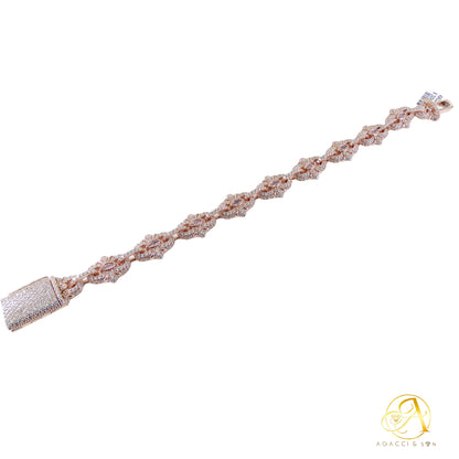 8-Inch Sterling Silver Bracelet with Stones – Rhodium, Gold and Rose Gold Plated, 38.4g