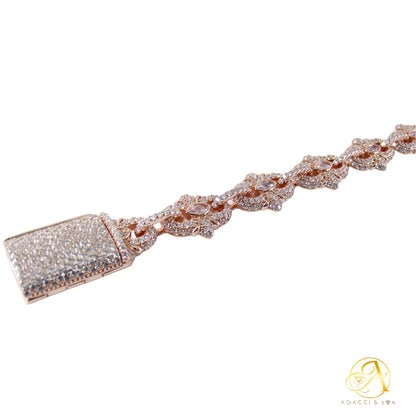 8-Inch Sterling Silver Bracelet with Stones – Rhodium, Gold and Rose Gold Plated, 38.4g