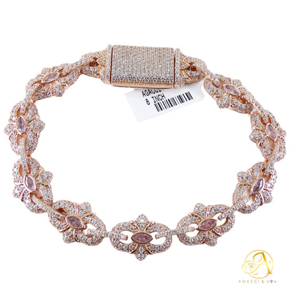 8-Inch Sterling Silver Bracelet with Stones – Rhodium, Gold and Rose Gold Plated, 38.4g