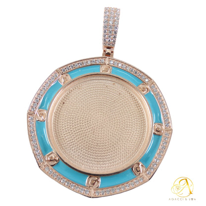 2-Inch Gold CZ Pendant – Blue Enamel & White Stones, Luxury Medallion Design