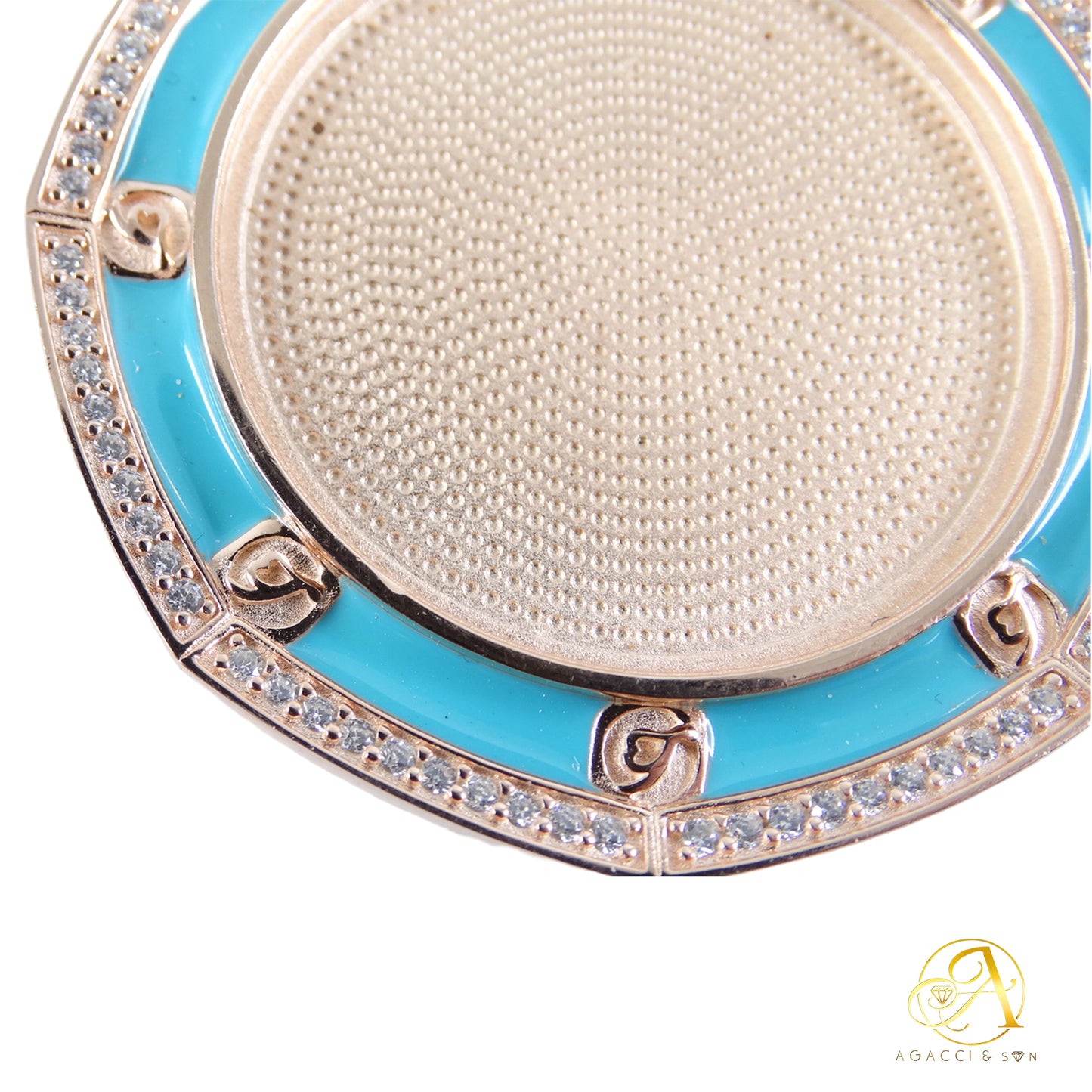 2-Inch Gold CZ Pendant – Blue Enamel & White Stones, Luxury Medallion Design