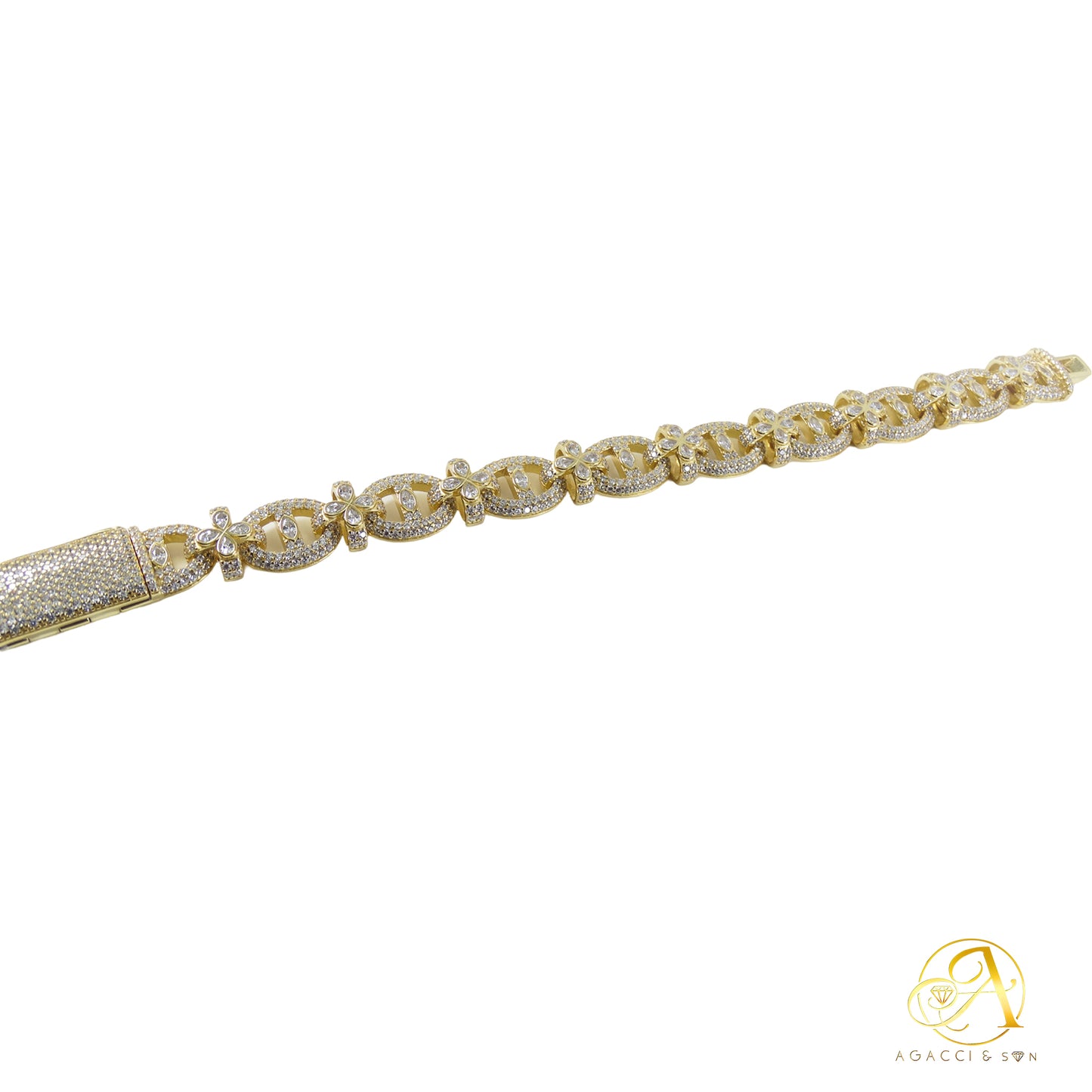 Flower Chain Design .925 Sterling Silver Bracelet with Stones – Gold, Rhodium, and Rose Gold Plated