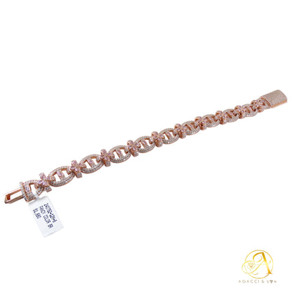 Flower Chain Design .925 Sterling Silver Bracelet with Stones – Gold, Rhodium, and Rose Gold Plated