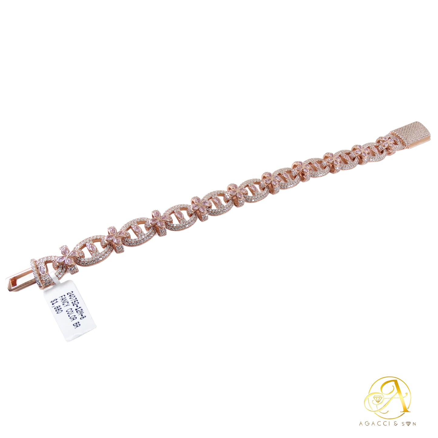 Flower Chain Design .925 Sterling Silver Bracelet with Stones – Gold, Rhodium, and Rose Gold Plated