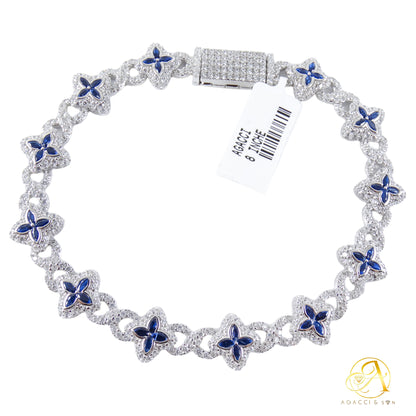 Flower Design Sterling Silver Bracelet 10MM with A5 Stones