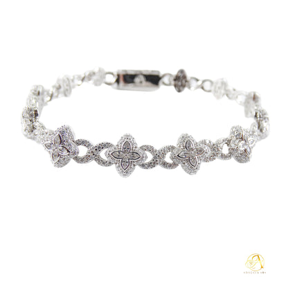 Flower Design Sterling Silver Bracelet 10MM with A5 Stones