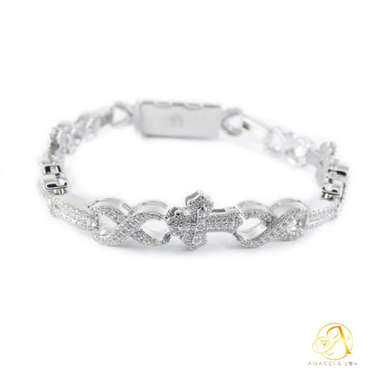 Sterling Silver Horizontal Cross Bracelet with White A5 Stones