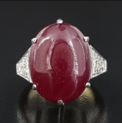 Fine 25.70 CTs natural double cabochon unheated African ruby diamond ring 18k gold