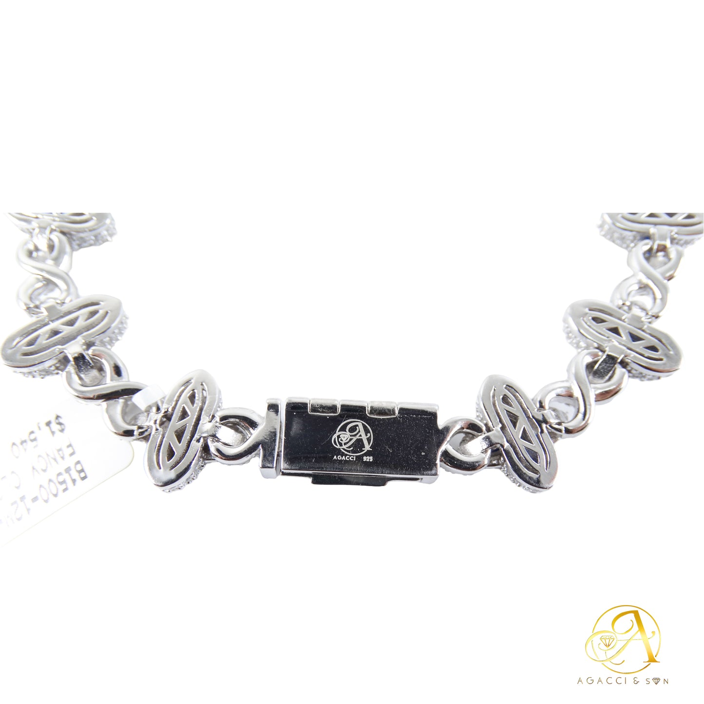 12MM 8-Inch Sterling Silver Flower Chain Design Bracelet with A5 Stones