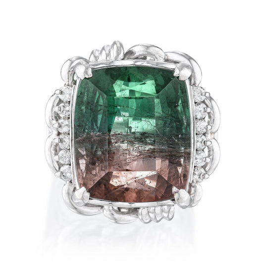 FINE 20.86 CTs VS Parti-Colored ACHROITE Tourmaline Diamond Platinum Ring