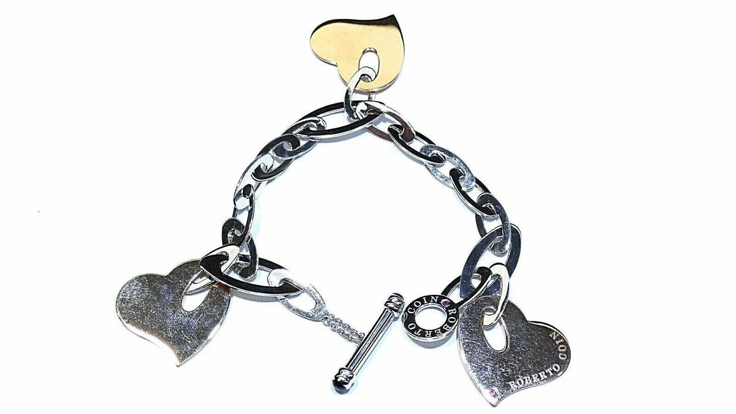 Roberto Coin Chic And Shine Three Heart Charm Link Bracelet 18k