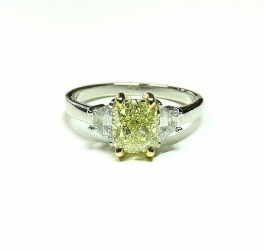 GIA Certified 2.48 Ct VVS2 Fancy Light Yellow Cushion Cut Diamond Engagment Ring