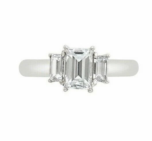 Fine Platinum Three Stone Emerald Cut Engagement Ring 1.50 CT F VS1