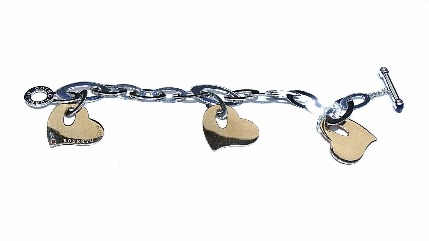 Roberto Coin Chic And Shine Three Heart Charm Link Bracelet 18k