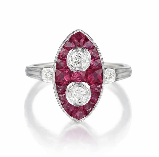 Vintage 18k White Gold 1.20 CT Natural Caliber Cut Ruby And Diamond Ring VS1