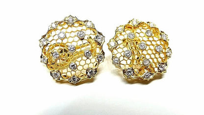 Mario Buccellati Round Tulle Lace Cassiopeia Diamond 18k Yellow Gold Earrings