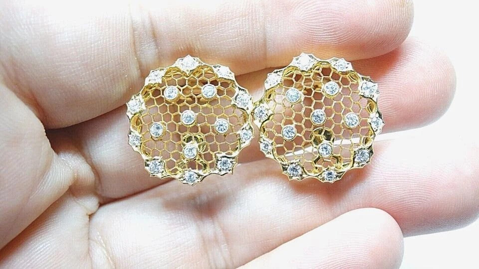 Mario Buccellati Round Tulle Lace Cassiopeia Diamond 18k Yellow Gold Earrings