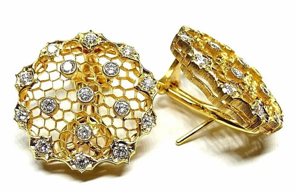 Mario Buccellati Round Tulle Lace Cassiopeia Diamond 18k Yellow Gold Earrings