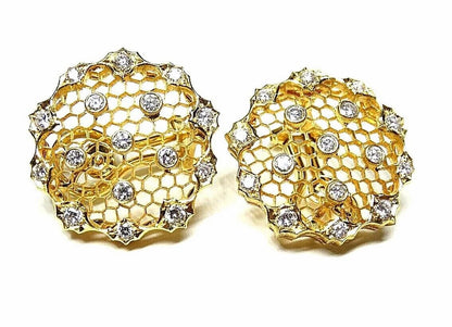 Mario Buccellati Round Tulle Lace Cassiopeia Diamond 18k Yellow Gold Earrings