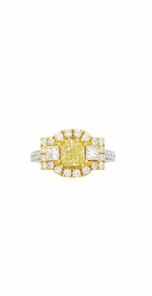 Estate GIA Certified 3.05 Ct SI1 Fancy Yellow Cushion Cut Diamond Engagment Ring