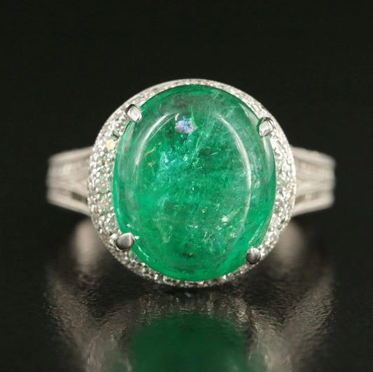 Fine unique 7.55 ct natural Double cabochon Emerald And DIAMOND engagement statement RING 18k GIA Certified