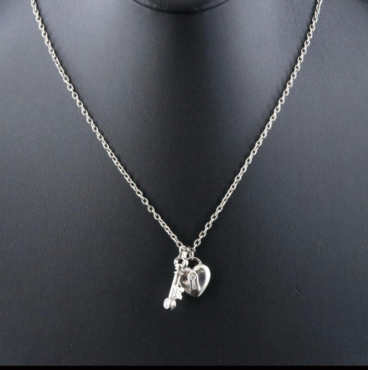 Vintage Tiffany & Co Platinum And Diamond Padlock Key Heart Necklace PT950