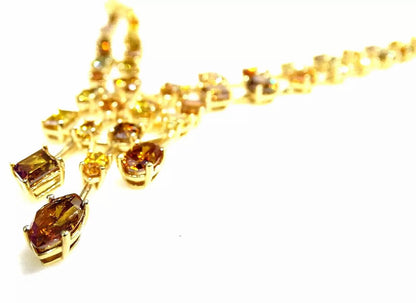 Unique 18k Yellow Gold 35.05 CTs Fancy cut Fancy Color Natural Diamond Necklace