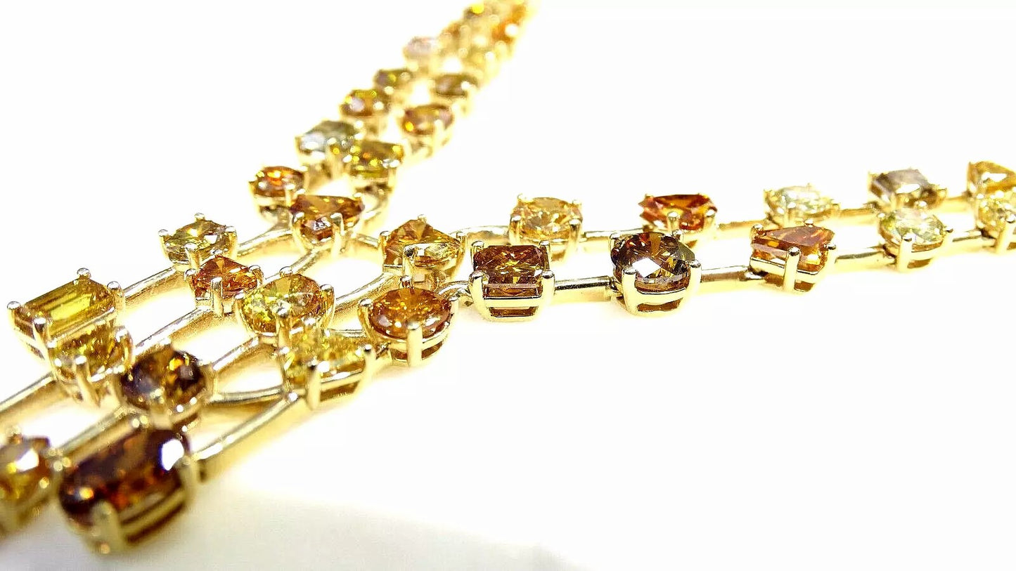 Unique 18k Yellow Gold 35.05 CTs Fancy cut Fancy Color Natural Diamond Necklace