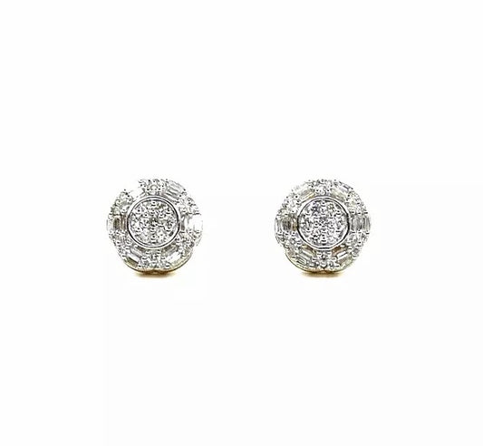 Fine 14k Two Tone Gold Diamond Stud Flower Cluster Earrings 0.95 CT G VS NATURAL