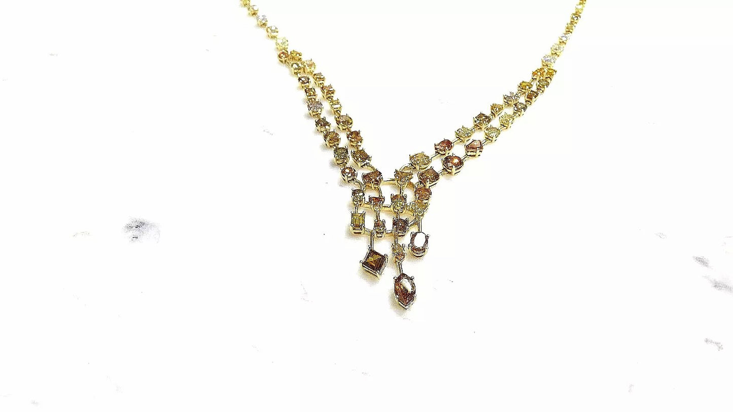 Unique 18k Yellow Gold 35.05 CTs Fancy cut Fancy Color Natural Diamond Necklace