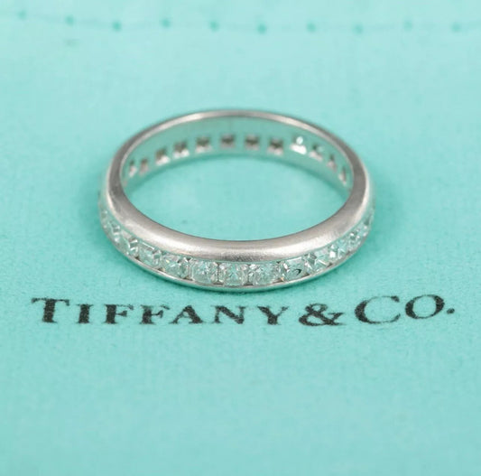 TIFFANY & CO. 950 PLATINUM 1.45 CT Diamond Eternity Lucida BAND RING Size 6.5