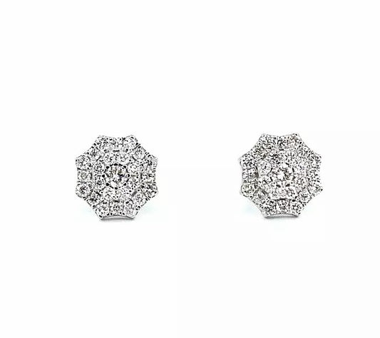 Fine 14k White Gold Diamond Stud Spider Web Cluster Earrings 0.55 CT G VS2