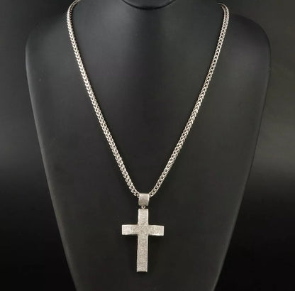 10k 2.10 CTs Diamond Cross Pendant With Franco Link Chain Necklace White Gold