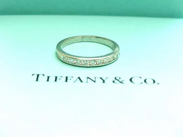 TIFFANY & CO. 950 PLATINUM .25CT DIAMOND 2.5 mm CHANNEL SET BAND RING SIZE 5