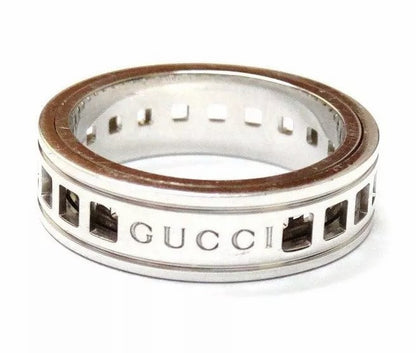 Authentic Gucci Basso Women's 18k White Gold Perforated Band Ring Size 4.75 WOW