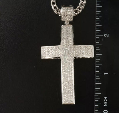 10k 2.10 CTs Diamond Cross Pendant With Franco Link Chain Necklace White Gold