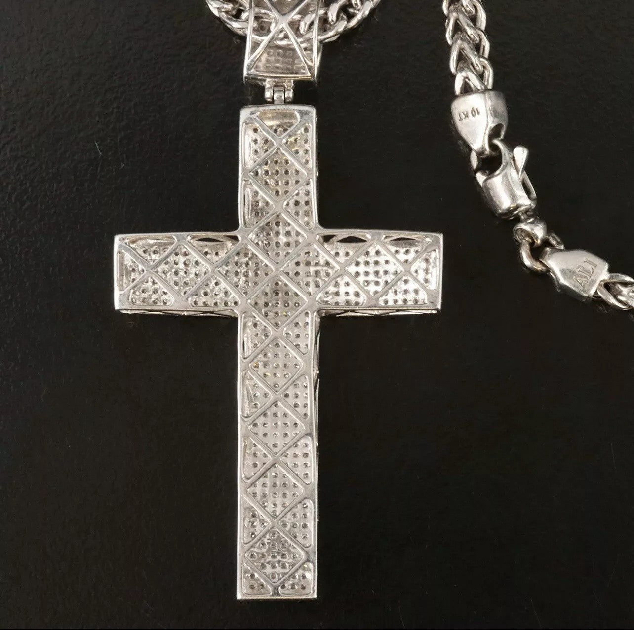 10k 2.10 CTs Diamond Cross Pendant With Franco Link Chain Necklace White Gold