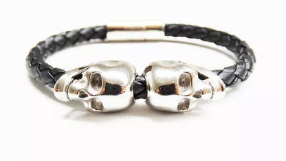 Designer Fashion Italian leather Skull Head Bangle Bracelet 14K Gold Silver SS