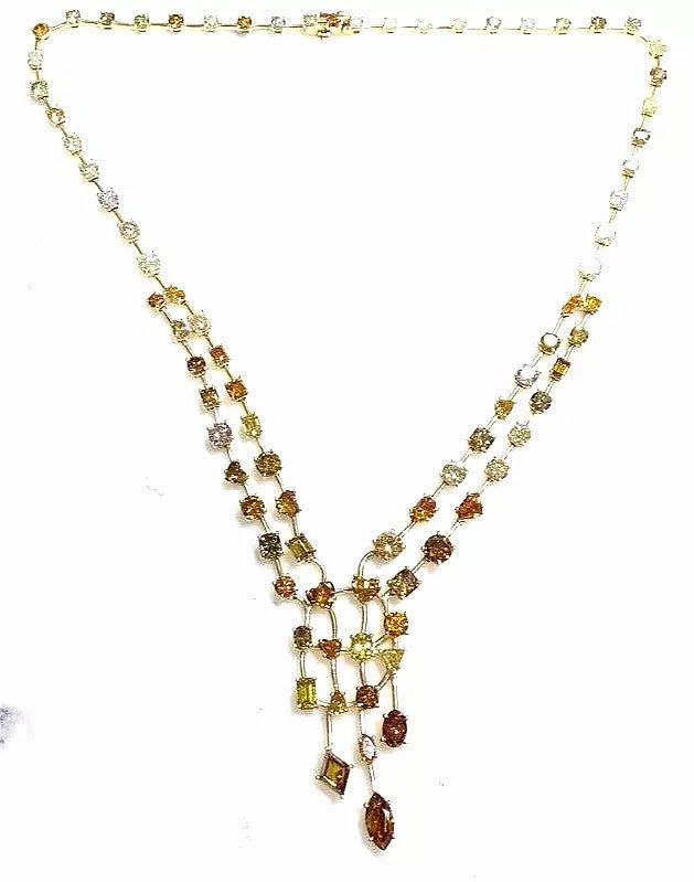 Unique 18k Yellow Gold 35.05 CTs Fancy cut Fancy Color Natural Diamond Necklace