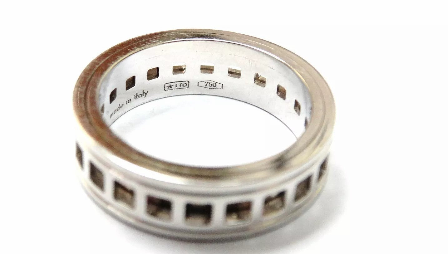 Authentic Gucci Basso Women's 18k White Gold Perforated Band Ring Size 4.75 WOW